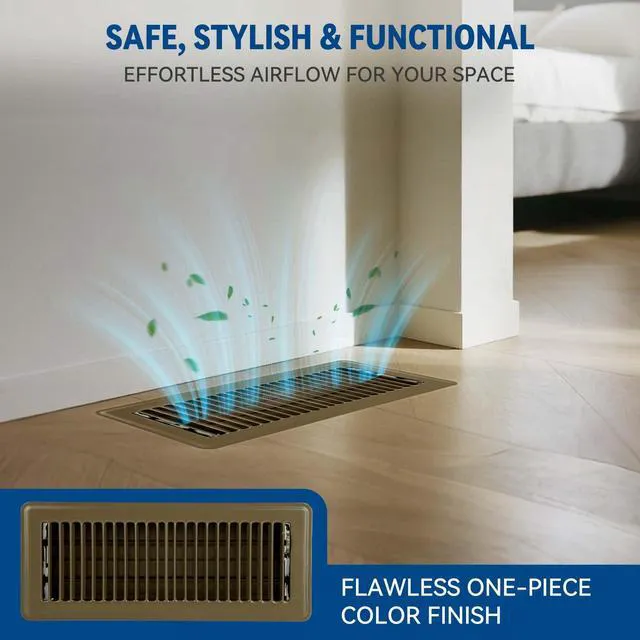 Alt view image 5 of 7 - 4" x 10" Floor Register Vent Covers 10-Pack, Brown Floor Vent Walkable Powder-Coated Metal Vent Covers with Adjustable Airflow, Curved Safe Edges for Home Floor