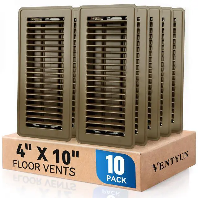 Main image of 4" x 10" Floor Register Vent Covers 10-Pack, Brown Floor Vent Walkable Powder-Coated Metal Vent Covers with Adjustable Airflow, Curved Safe Edges for Home Floor