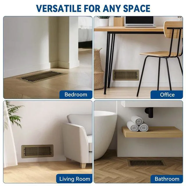 Alt view image 6 of 7 - 4" x 10" Floor Register Vent Covers 10-Pack, Brown Floor Vent Walkable Powder-Coated Metal Vent Covers with Adjustable Airflow, Curved Safe Edges for Home Floor