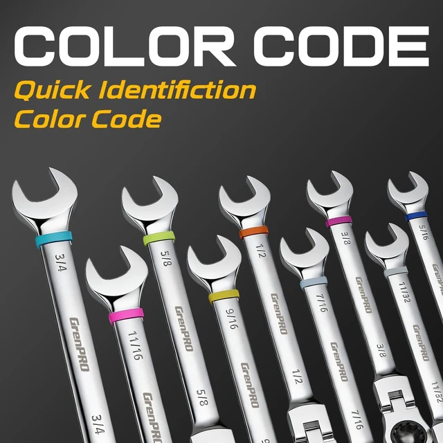 Alt view image 4 of 7 - 23PC Flex Head Ratcheting Wrench Set SAE & Metric Mechanic Tools 1/4"-3/4"&6-18MM Bolt Gauge, CR-V Steel 72-Tooth 180-Degree Flex Head 12Pt, Color Rings, Roll Pouch For Auto & Home Repair