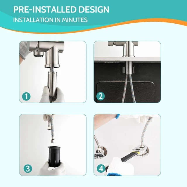 Alt view image 5 of 6 - LED Kitchen Faucet with Pull Down Sprayer, Brushed Nickel Faucet for Kitchen Sink, Single Handle High Arc 304 Stainless Steel LED Commercial Bar Kitchen Sink Faucet for 1 Hole Or 3 Hole