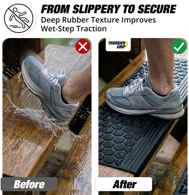 Alt view image 2 of 7 - Rubber Stair Treads Outdoor 30" x 10" 6-Pack - Heavy-Duty Non-Slip Rubber Outdoor Stair Treads Non-Slip Weather Resistant, Exterior Rubber Mats for Wooden Steps, Anti Slip Step Covers by