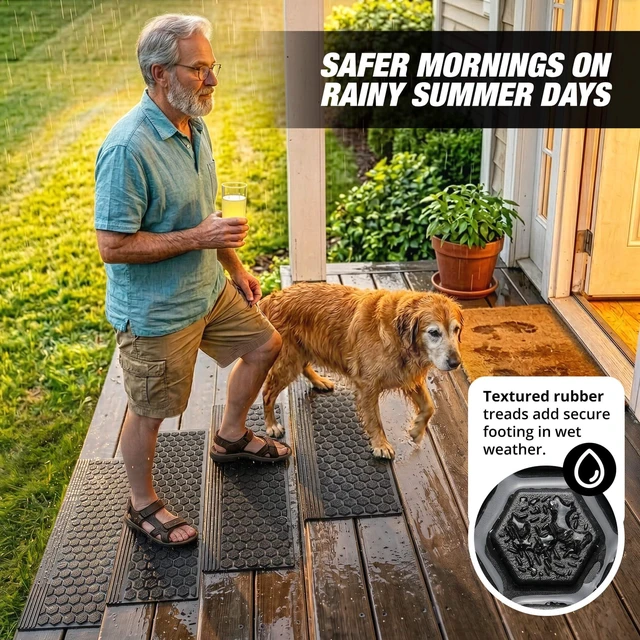 Alt view image 6 of 7 - Rubber Stair Treads Outdoor 30" x 10" 6-Pack - Heavy-Duty Non-Slip Rubber Outdoor Stair Treads Non-Slip Weather Resistant, Exterior Rubber Mats for Wooden Steps, Anti Slip Step Covers by