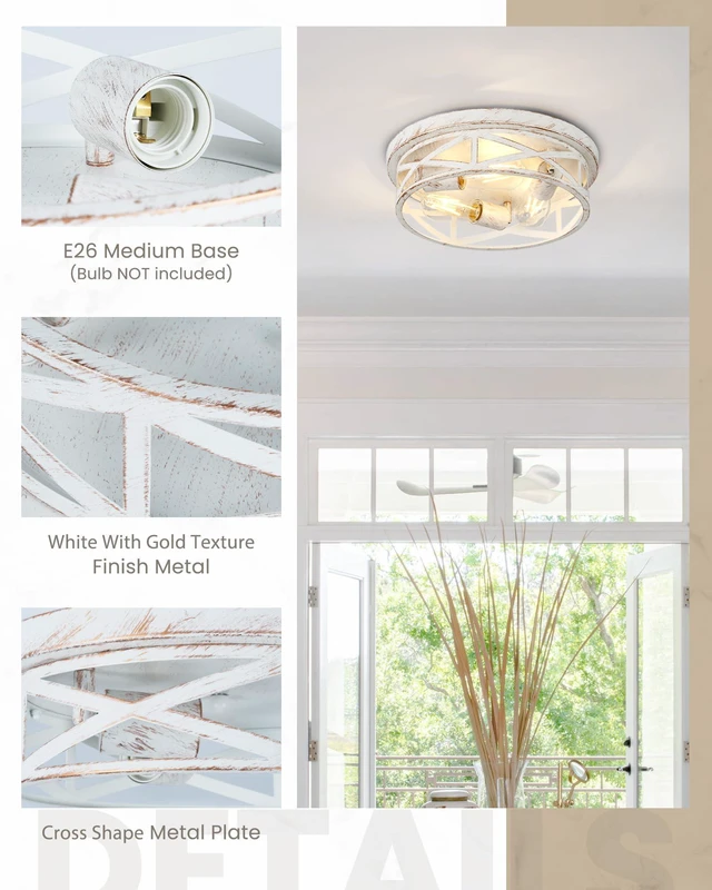 Alt view image 4 of 7 - 13 inch White and Gold Flush Mount Ceiling Light Fixtures,3-Light Modern Hallway Light Fixtures Ceiling, White and Gold Light Fixture Ceiling Mount for Farmhouse,Kitchen, Bedroom 2 Pack