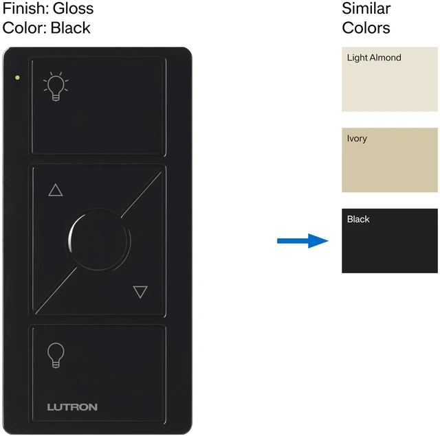 Alt view image 2 of 5 - Pico Remote for Caseta Smart Dimmer Switch, 3-Button Control Wireless remote with raise/lower and preset lighting level, for table top or wallmount use, PJ2-3BRL-GBL-L01, Black