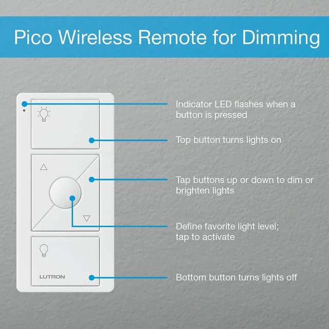 Alt view image 5 of 5 - Pico Remote for Caseta Smart Dimmer Switch, 3-Button Control Wireless remote with raise/lower and preset lighting level, for table top or wallmount use, PJ2-3BRL-GBL-L01, Black