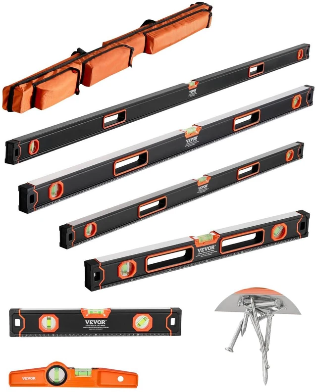 Main image of 6-Piece Torpedo Level, 78/48/32/24/16/10 Inch All Magnetic Levels Set, Bubble Vials Ruler for 45/90/180 Degree, Aluminum Alloy Magnetic Box Leveler Tool, Shock-Resistance, SAE and Metric Scale