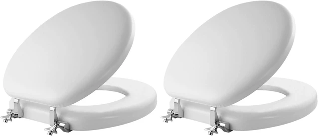 Main image of Padded Toilet Seat with Chrome Hinges, Soft Vinyl over Wood Core Seat, Made in USA, Round, White (Pack of 2)