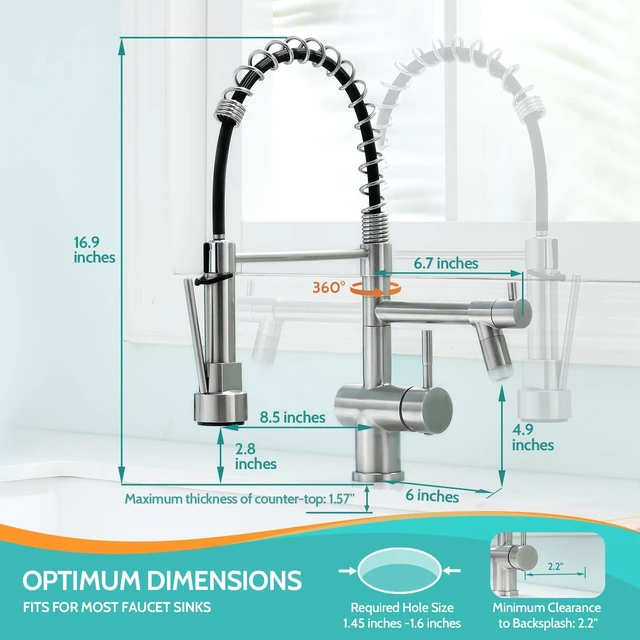 Alt view image 6 of 6 - LED Kitchen Faucet with Pull Down Sprayer, Brushed Nickel Faucet for Kitchen Sink, Single Handle High Arc 304 Stainless Steel LED Commercial Bar Kitchen Sink Faucet for 1 Hole Or 3 Hole