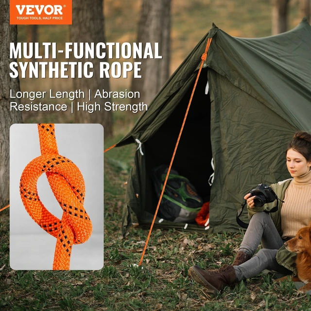 Alt view image 2 of 7 - Double Braided Polyester Rope 3/4 in x 220 ft 24 Strands Orange/Black Arborist Rigging Rope for Rock Hiking Camping Swing Rappelling Rescue, 20000 LBS Breaking Strength, with Heat-Sealed Ends