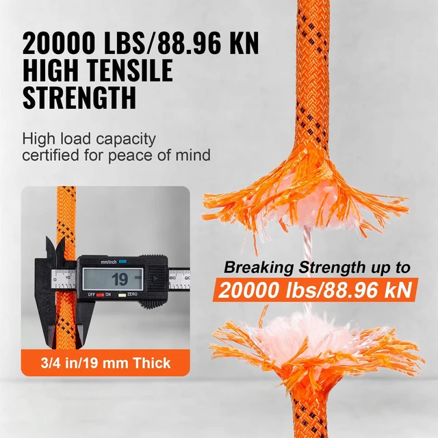 Alt view image 5 of 7 - Double Braided Polyester Rope 3/4 in x 220 ft 24 Strands Orange/Black Arborist Rigging Rope for Rock Hiking Camping Swing Rappelling Rescue, 20000 LBS Breaking Strength, with Heat-Sealed Ends