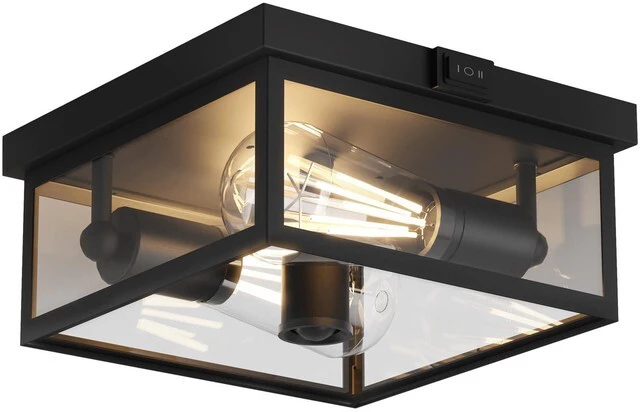 Main image of Outdoor Ceiling Light with Motion Sensor 12'', Flush Mount Porch Light, Exterior Light Fixture with Clear Glass, Dusk to Dawn 2-Light Fixture for Patio,Porch