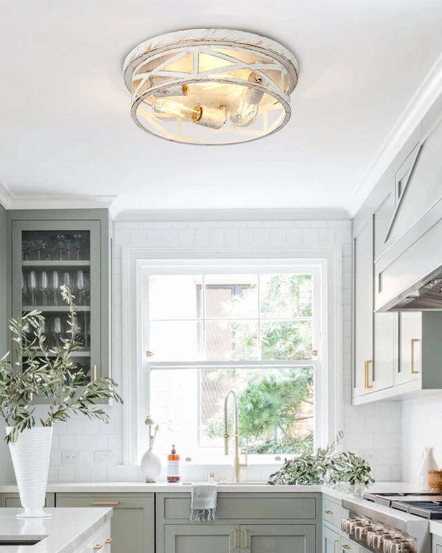 Alt view image 7 of 7 - 13 inch White and Gold Flush Mount Ceiling Light Fixtures,3-Light Modern Hallway Light Fixtures Ceiling, White and Gold Light Fixture Ceiling Mount for Farmhouse,Kitchen, Bedroom 2 Pack