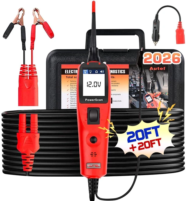 Main image of PowerScan Automotive Circuit Tester, 12-24V Power Circuit Probe Tool Electrical Short Open Breaker Finder, AC/DC Voltage Current Resistance Detection, Trailer Light Test, 20FT Extension Cord