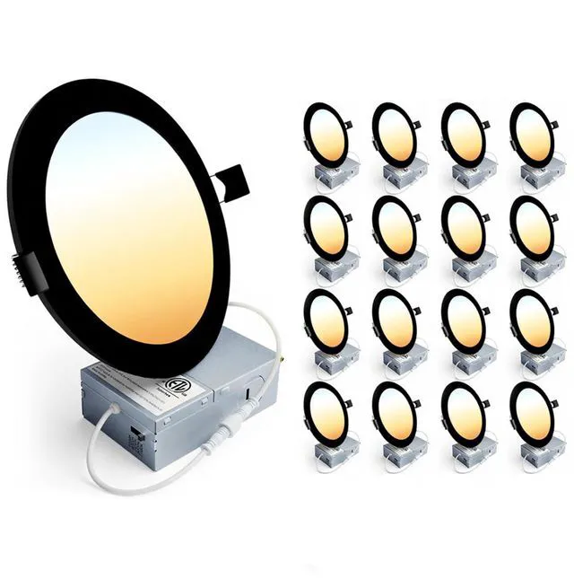Main image of 16Pack 4 Inch LED Recessed Ceiling Light, 5CCT, 750LM 9W, Black 2700K-5000K Selectable, 5%-100% Dimmable, Ultra-Thin Canless Wafer Downlight, Aluminum, Damp Rated, ETL&FCC&IC