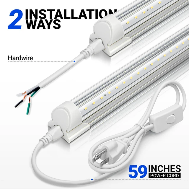 Alt view image 6 of 7 - T8 LED Shop Lights, 3FT 30W 4600LM 6500K, 6 Pack, High Output Tube 3 Foot for Garage Workshop and Workbench Use, Super Bright White, Ceiling Mount, Linkable to 8, Aluminum V Shape Clear Cover