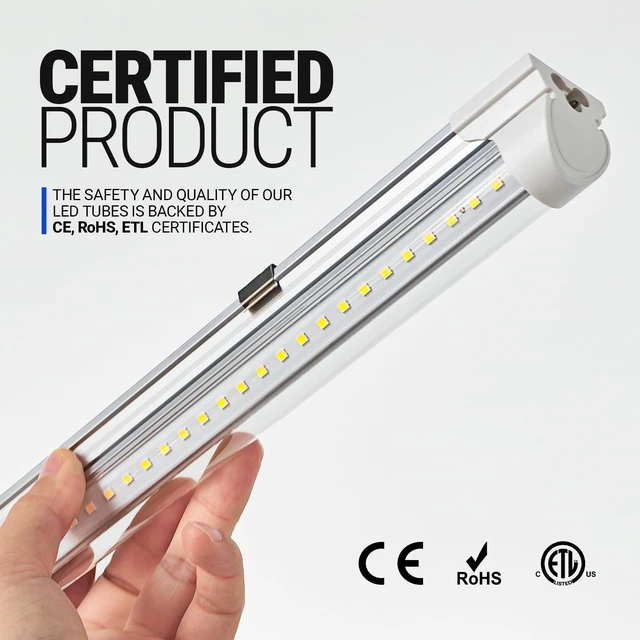 Alt view image 5 of 7 - T8 LED Shop Lights, 3FT 30W 4600LM 6500K, 6 Pack, High Output Tube 3 Foot for Garage Workshop and Workbench Use, Super Bright White, Ceiling Mount, Linkable to 8, Aluminum V Shape Clear Cover