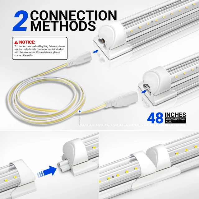Alt view image 7 of 7 - T8 LED Shop Lights, 3FT 30W 4600LM 6500K, 6 Pack, High Output Tube 3 Foot for Garage Workshop and Workbench Use, Super Bright White, Ceiling Mount, Linkable to 8, Aluminum V Shape Clear Cover