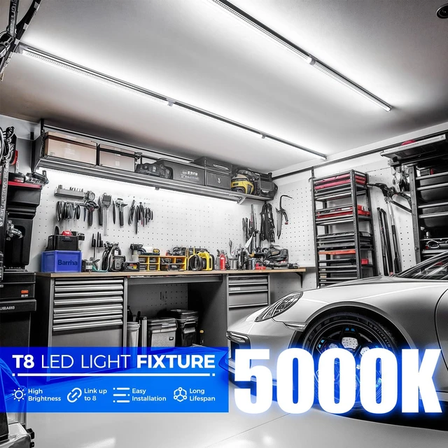 Alt view image 4 of 7 - T8 LED Shop Lights, 3FT 30W 4600LM 5000K, 6 Pack, High Output Tube 3 Foot for Garage Workshop and Workbench Use, Daylight White, Easy Ceiling Mount, Linkable to 8, Aluminum V Shape Clear Cover