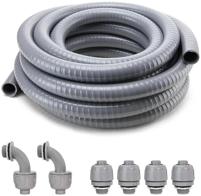 Main image of Liquid-Tight Conduit and Connector Kit,Flexible Non Metallic Liquid Tight Electrical Conduit,1-1/4inch25ft Electrical Conduit Kit,with4 Straight and2 Angle Fittings Included,1-1.4 in. Dia