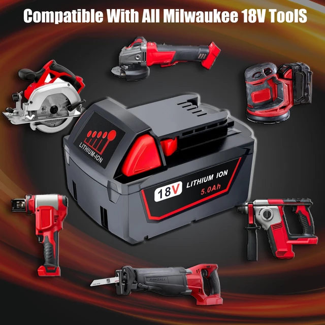 Alt view image 5 of 7 - 2 Pack Replace for Milwaukee M18 Battery 5.0ah and Charger Combo,Compatible with Milwaukee M18 Cordless Power Tools 18V Lithium Battery 48-11-1850 48-11-1840 48-11-1860