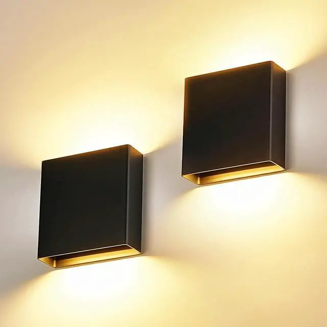 Main image of 2 Pack Indoor Outdoor Black Up and Down LED Wall Light, Modern Bedroom/Porch Wall Lamp, IP65 Waterproof, 5%-100% Dimmable 18W 1620lm, 5CCT (2700K-5000K), CRI 90+, 120V-277V
