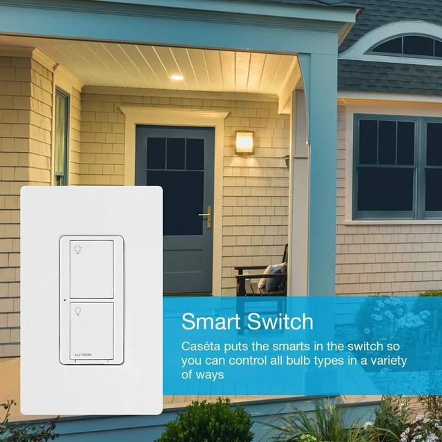 Alt view image 3 of 7 - Caseta Original Smart Switch for Lights & Fans (Smart Hub Required) For Caseta systems, with wallplate, 5 amp, single-pole/3-way, neutral required, PDW-5ANS-WH-A, White