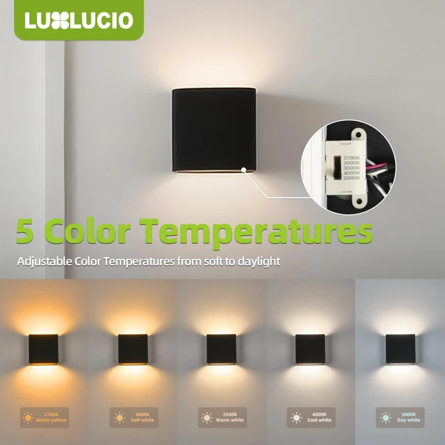 Alt view image 4 of 7 - 2 Pack Indoor Outdoor Black Up and Down LED Wall Light, Modern Bedroom/Porch Wall Lamp, IP65 Waterproof, 5%-100% Dimmable 18W 1620lm, 5CCT (2700K-5000K), CRI 90+, 120V-277V