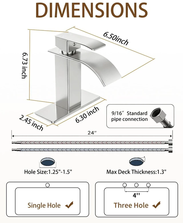 Alt view image 2 of 7 - Waterfall Single Handle Bathroom Sink Faucet Brushed Nickel Vanity Faucet with Pop-up Drain, llaves para lavamanos de baño, Ceramic Valve, for 1 or 3 Hole Modern Bathrooms