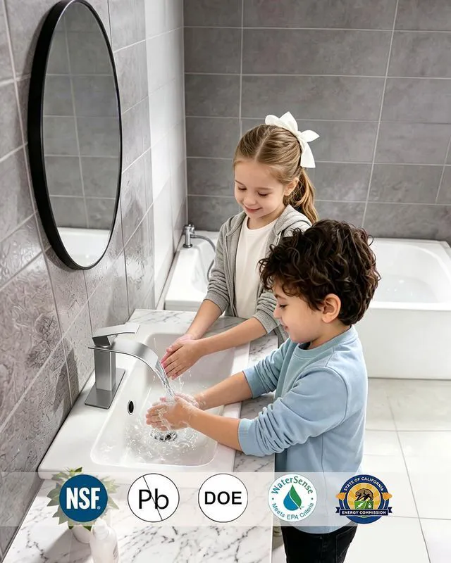Alt view image 3 of 7 - Waterfall Single Handle Bathroom Sink Faucet Brushed Nickel Vanity Faucet with Pop-up Drain, llaves para lavamanos de baño, Ceramic Valve, for 1 or 3 Hole Modern Bathrooms