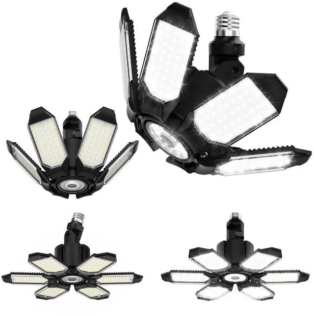 Main image of Rotatable LED Garage Light 4 Pack, 48000LM Brighter LED Shop Lights Basement Lighting Fixture w/ 6 Adjustable Panels, Screw in E26 Socket Light Bulb for Workshop Attic Barn Warehouse Utility