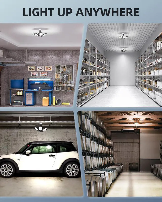 Alt view image 7 of 7 - Rotatable LED Garage Light 4 Pack, 48000LM Brighter LED Shop Lights Basement Lighting Fixture w/ 6 Adjustable Panels, Screw in E26 Socket Light Bulb for Workshop Attic Barn Warehouse Utility