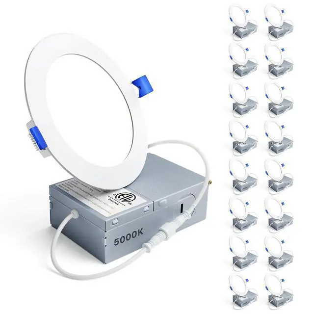 Main image of 16Pack 4 Inch LED Recessed Ceiling Light, 5000K, 750LM 9W 120V 5000K Daylight, 5%-100% Dimmable, Ultra-Thin Canless Wafer Downlight, Aluminum, Damp Rated, ETL&FCC&IC