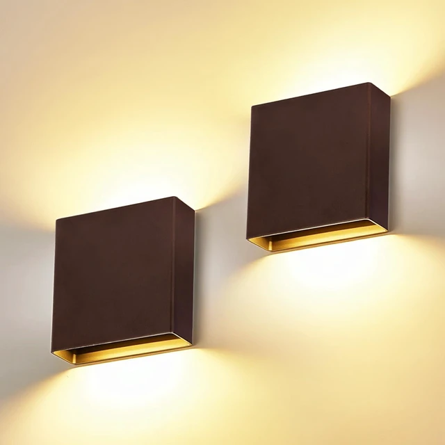 Main image of 2 Pack Indoor Outdoor Brown Up and Down LED Wall Light, Modern Bedroom/Porch Wall Lamp, IP65 Waterproof, 5%-100% Dimmable 18W 1620lm, 5CCT (2700K-5000K), CRI 90+, 120V-277V, ETL FCC Certified