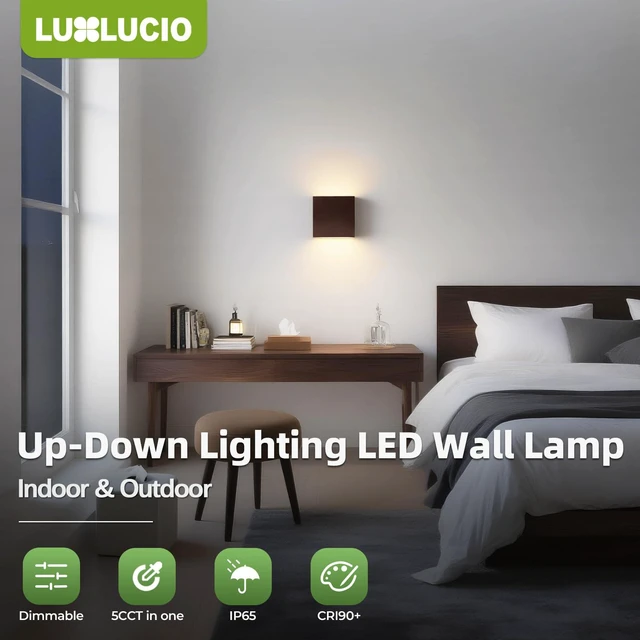 Alt view image 2 of 7 - 2 Pack Indoor Outdoor Brown Up and Down LED Wall Light, Modern Bedroom/Porch Wall Lamp, IP65 Waterproof, 5%-100% Dimmable 18W 1620lm, 5CCT (2700K-5000K), CRI 90+, 120V-277V, ETL FCC Certified