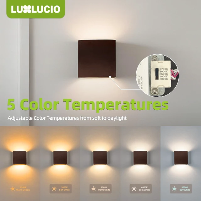 Alt view image 3 of 7 - 2 Pack Indoor Outdoor Brown Up and Down LED Wall Light, Modern Bedroom/Porch Wall Lamp, IP65 Waterproof, 5%-100% Dimmable 18W 1620lm, 5CCT (2700K-5000K), CRI 90+, 120V-277V, ETL FCC Certified