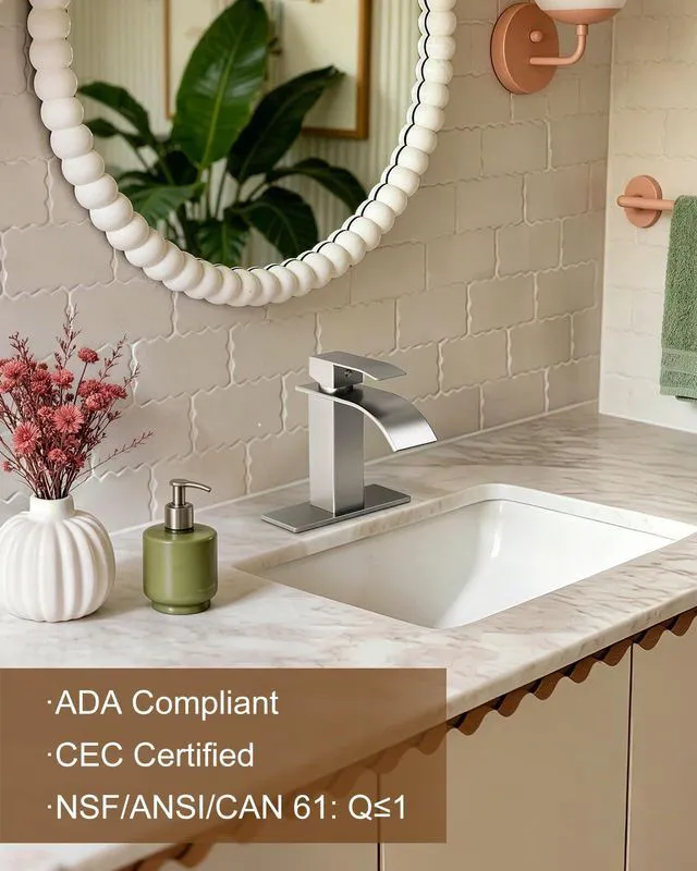 Alt view image 7 of 7 - Waterfall Single Handle Bathroom Sink Faucet Brushed Nickel Vanity Faucet with Pop-up Drain, llaves para lavamanos de baño, Ceramic Valve, for 1 or 3 Hole Modern Bathrooms