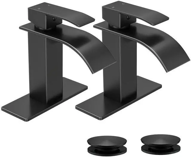 Main image of Waterfall Single Handle Bathroom Sink Faucet Black Vanity Faucet with Pop-up Drain, llaves para lavamanos de baño, Ceramic Valve, for 1 or 3 Hole Modern Bathrooms