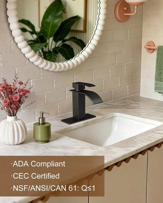 Alt view image 7 of 7 - Waterfall Single Handle Bathroom Sink Faucet Black Vanity Faucet with Pop-up Drain, llaves para lavamanos de baño, Ceramic Valve, for 1 or 3 Hole Modern Bathrooms