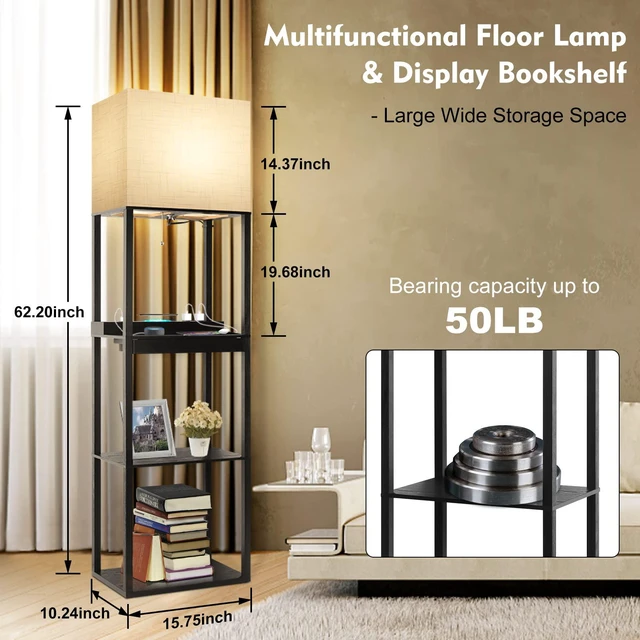 Alt view image 5 of 7 - Plus Charging Station Floor Lamp with Wireless Charger, 2 USB-C Port, 2 Power Outlet, Floor Lamp with Shelves, 15W LED Bulb, 3 Colors, Memory Function, Standing Lamp for Living Room Bedroom
