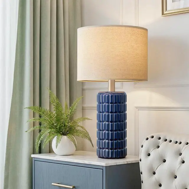 Alt view image 2 of 7 - 23" Modern Ceramic Table Lamps Set of 2, Lamps for Bedroom, Blue Lamps for Living Room, Bedroom, Bedside, Night Stands, End Table, Desk, Farmhouse Home Decor