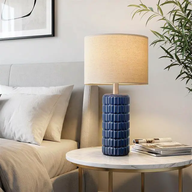 Alt view image 4 of 7 - 23" Modern Ceramic Table Lamps Set of 2, Lamps for Bedroom, Blue Lamps for Living Room, Bedroom, Bedside, Night Stands, End Table, Desk, Farmhouse Home Decor