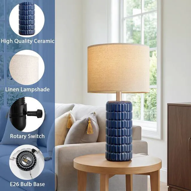 Alt view image 5 of 7 - 23" Modern Ceramic Table Lamps Set of 2, Lamps for Bedroom, Blue Lamps for Living Room, Bedroom, Bedside, Night Stands, End Table, Desk, Farmhouse Home Decor