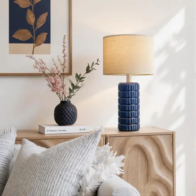 Alt view image 6 of 7 - 23" Modern Ceramic Table Lamps Set of 2, Lamps for Bedroom, Blue Lamps for Living Room, Bedroom, Bedside, Night Stands, End Table, Desk, Farmhouse Home Decor