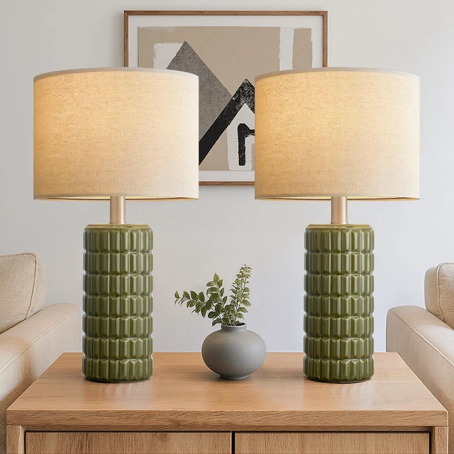 Main image of 23" Modern Ceramic Table Lamps Set of 2, Lamps for Bedroom, Green Lamps for Living Room, Bedroom, Bedside, Night Stands, End Table, Desk, Farmhouse Home Decor