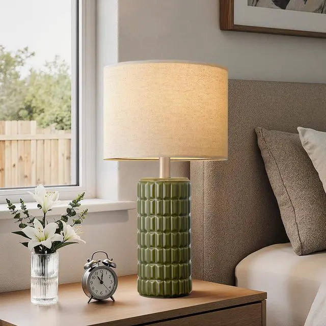 Alt view image 2 of 7 - 23" Modern Ceramic Table Lamps Set of 2, Lamps for Bedroom, Green Lamps for Living Room, Bedroom, Bedside, Night Stands, End Table, Desk, Farmhouse Home Decor
