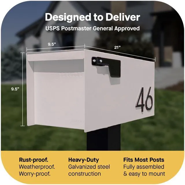 Alt view image 3 of 7 - Post Mount Outdoor Mailboxes - Large Decorative Mailbox for Letters and Packages - Weatherproof Construction - Durable Steel - Magnetic Closure - 9.5 H x 9.5 W x 20.75 D - Sandstone