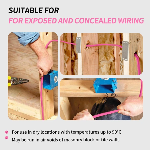 Alt view image 6 of 7 - 10/3 NM-B Cable 50 FT, UL Listed 10 Gauge Indoor Wire with Ground Solid Bare Copper, No CCA, 3 Conductors Plus Ground, Durable Pink NM-B Jacket, Easy to Strip, for Dry Locations, 30 Amp, 600V
