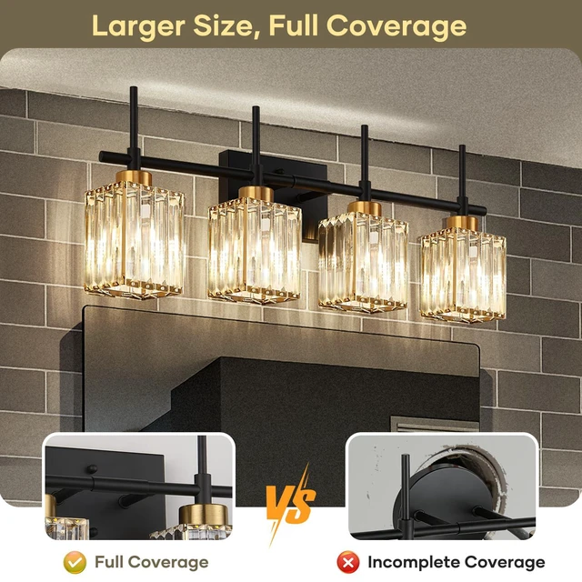 Alt view image 6 of 7 - Modern Crystal Bathroom Vanity Light 4-Lights Gold Bathroom Light Fixtures Over Mirror Black and Gold Vanity Lighting Fixtures Gold Square Shade Brass Wall Sconce (Bulbs Not Include)