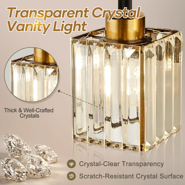 Alt view image 5 of 7 - Modern Crystal Bathroom Vanity Light 4-Lights Gold Bathroom Light Fixtures Over Mirror Black and Gold Vanity Lighting Fixtures Gold Square Shade Brass Wall Sconce (Bulbs Not Include)